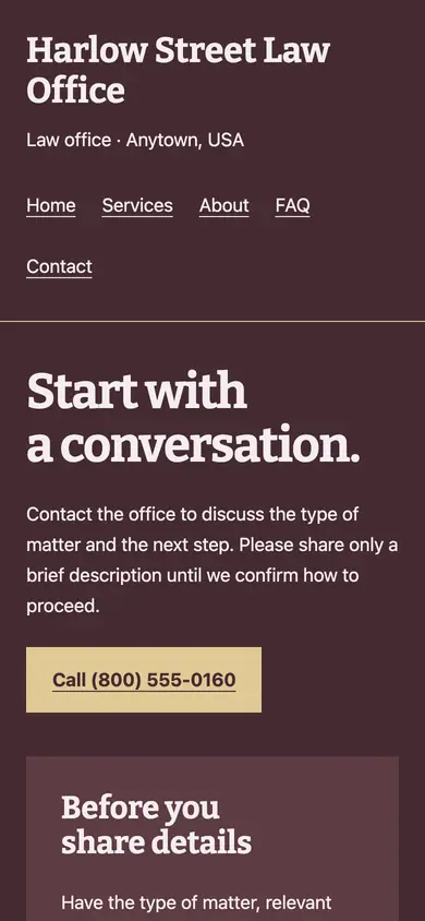 Look 2, Reception nameplate: sample home page on a phone