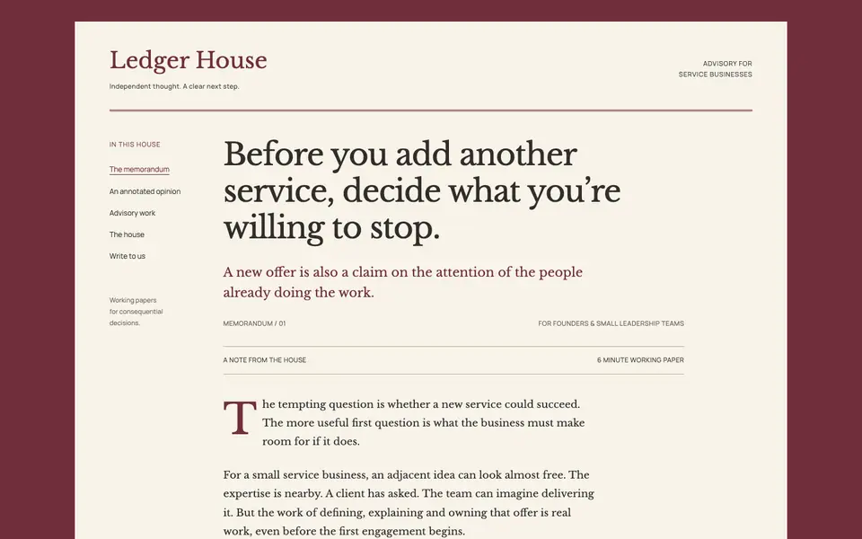 Look 1, Ledger House: sample home page on a computer