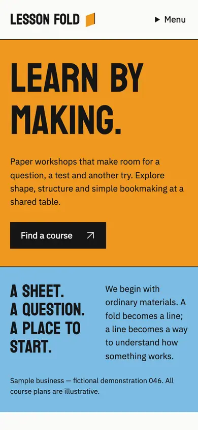 Look 1, Lesson Fold: sample home page on a phone