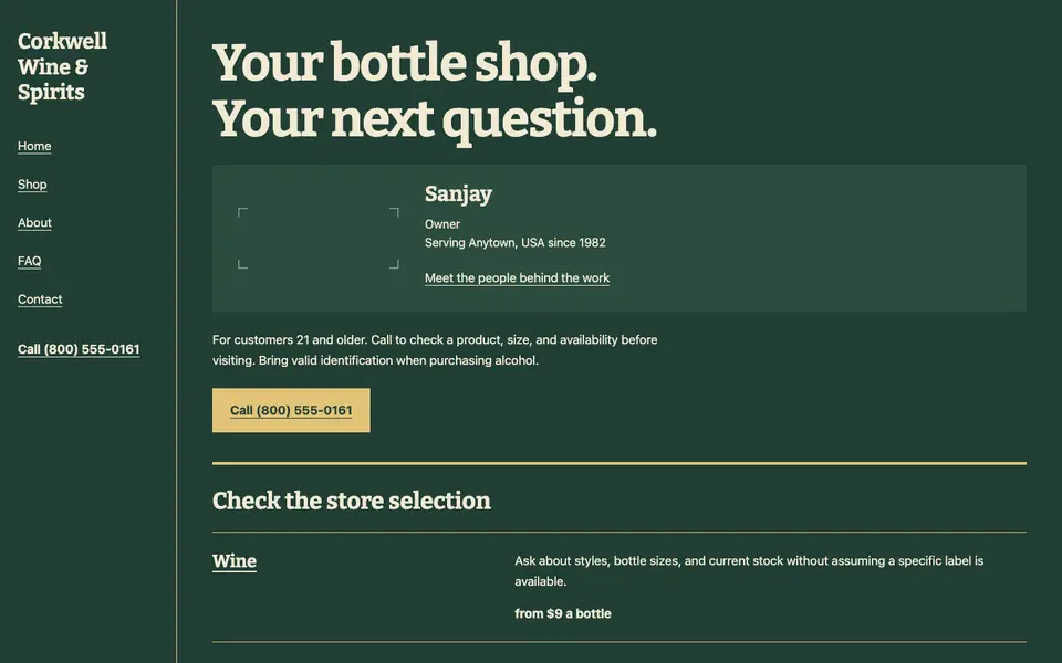 Look 1, Corner-store stock ledger: sample home page on a computer