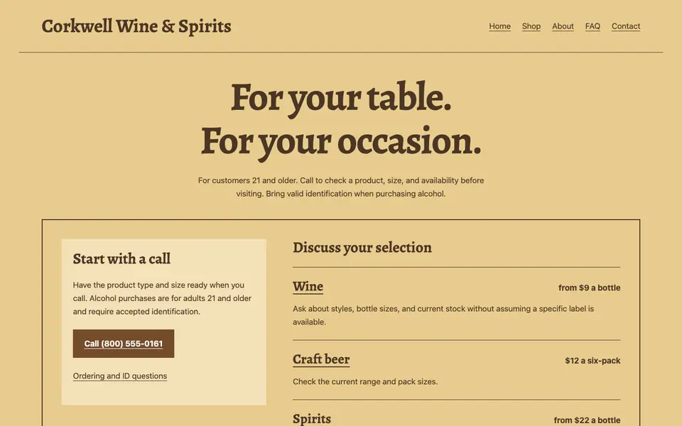 Look 3, Occasion order card: sample home page on a computer