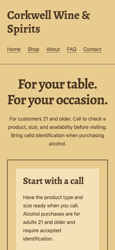 Look 3, Occasion order card: sample home page on a phone