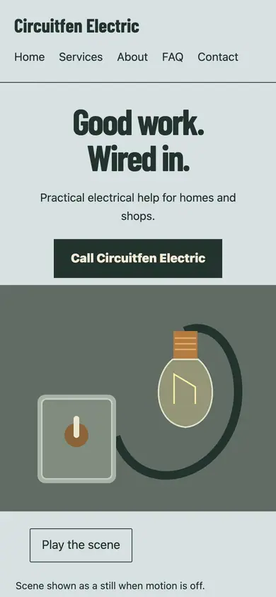 Look 1, Live Wire: sample home page on a phone
