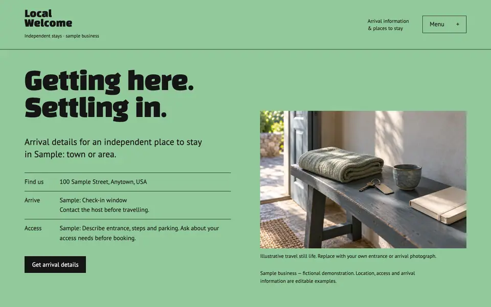 Look 1, Local Welcome: sample home page on a computer