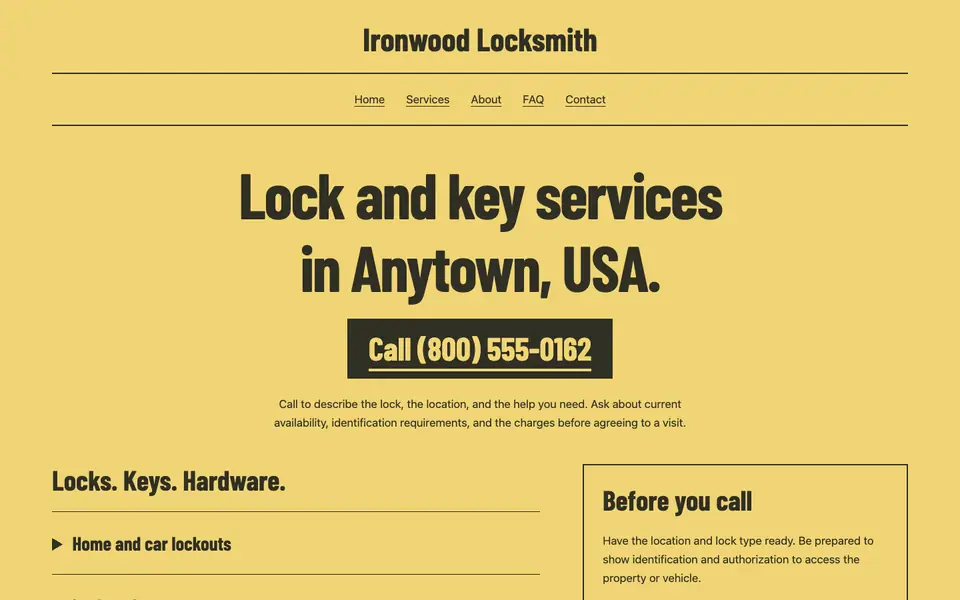 Look 2, Corner locksmith sign: sample home page on a computer