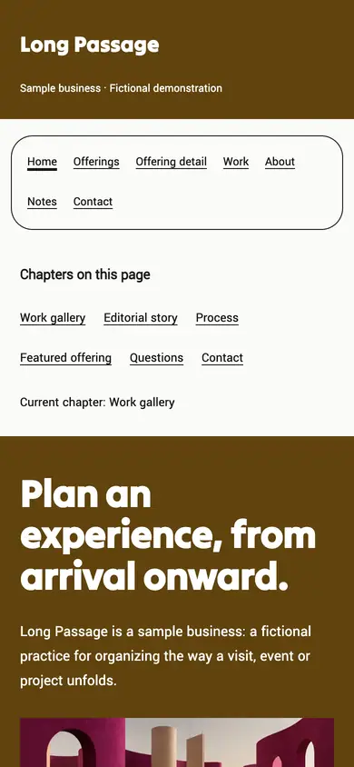Look 1, Long Passage: sample home page on a phone