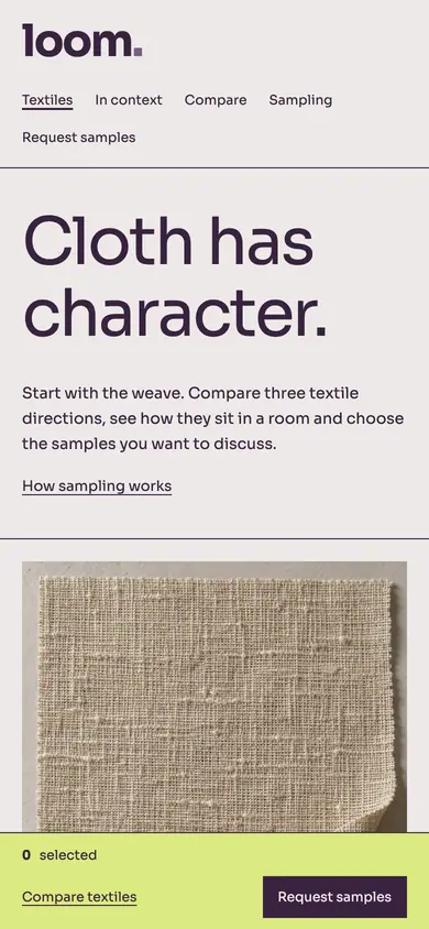 Look 1, Loom: sample home page on a phone