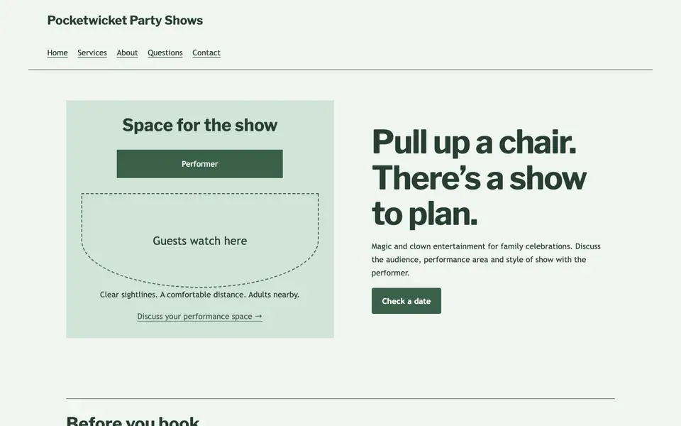 Look 2, Audience seating plan: sample home page on a computer