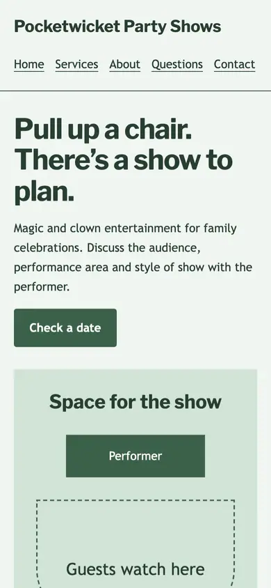 Look 2, Audience seating plan: sample home page on a phone