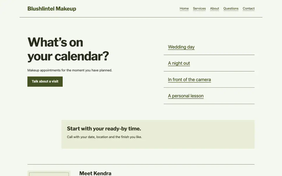 Look 1, Occasion planner: sample home page on a computer