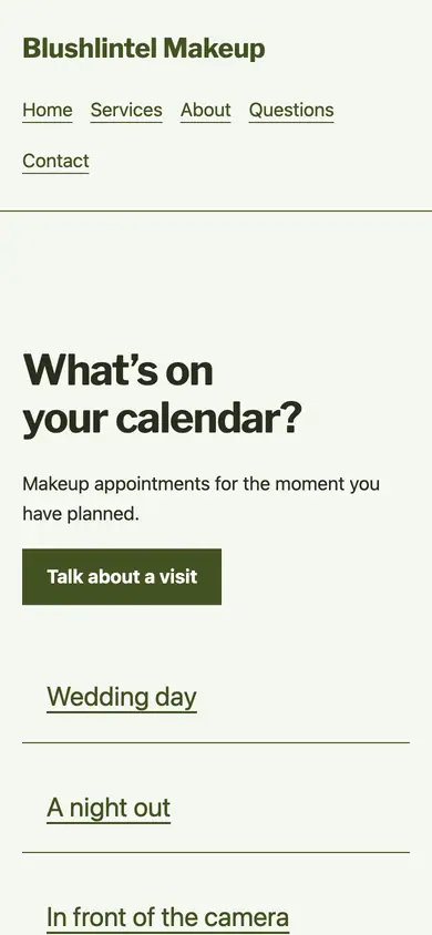 Look 1, Occasion planner: sample home page on a phone