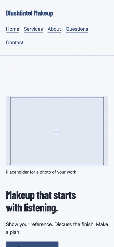 Look 3, Artist work folio: sample home page on a phone