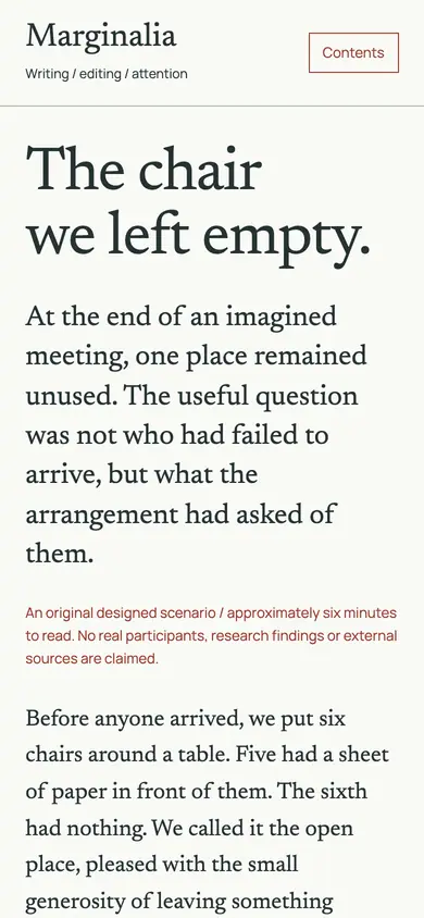 Look 1, Marginalia: sample home page on a phone