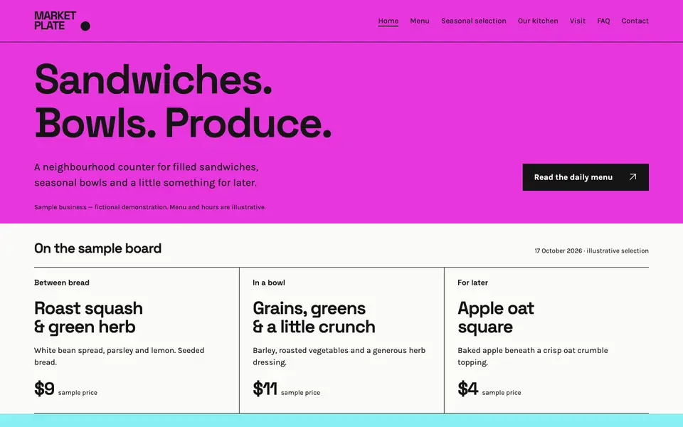 Look 1, Market Plate: sample home page on a computer