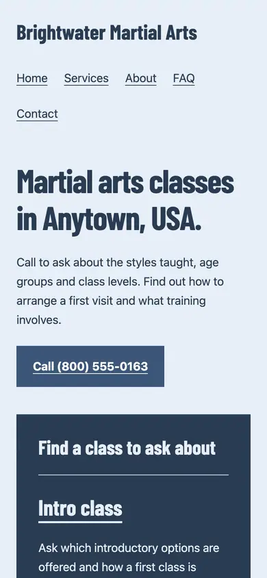 Look 1, Neighborhood training hall: sample home page on a phone