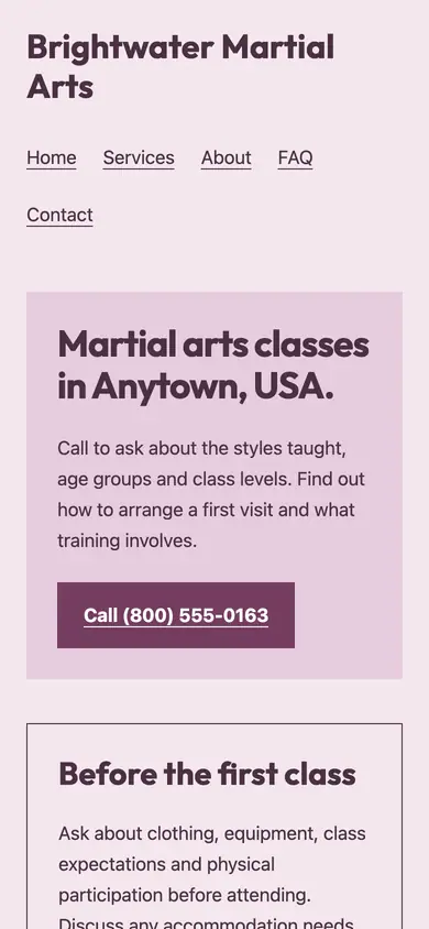 Look 3, Storefront lesson board: sample home page on a phone