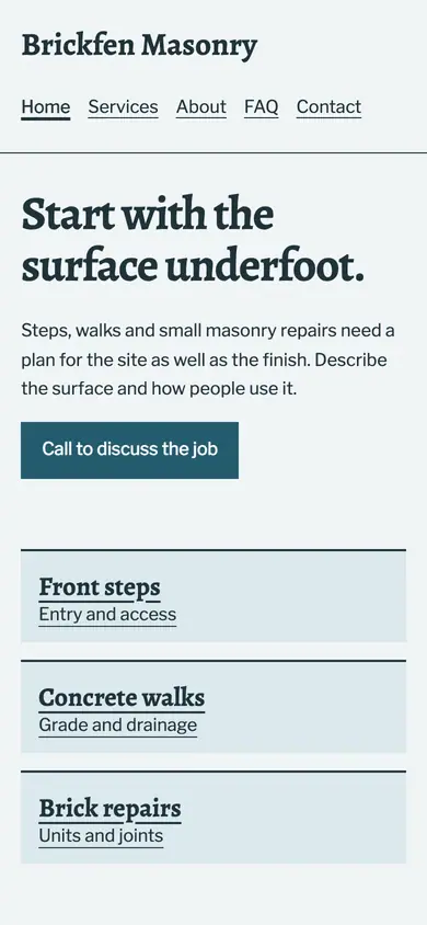 Look 1, Entry steps: sample home page on a phone