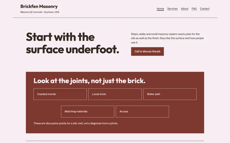 Look 2, Joint repair field notes: sample home page on a computer