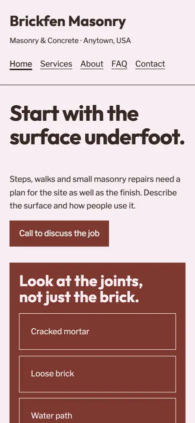 Look 2, Joint repair field notes: sample home page on a phone