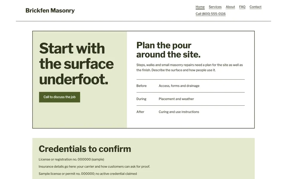 Look 3, Concrete pour plan: sample home page on a computer