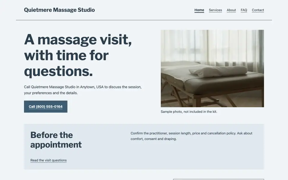 Look 2, Streetfront massage visit desk: sample home page on a computer
