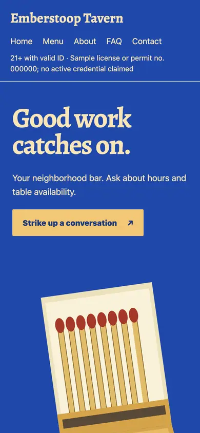 Look 1, Matchbook Fold: sample home page on a phone