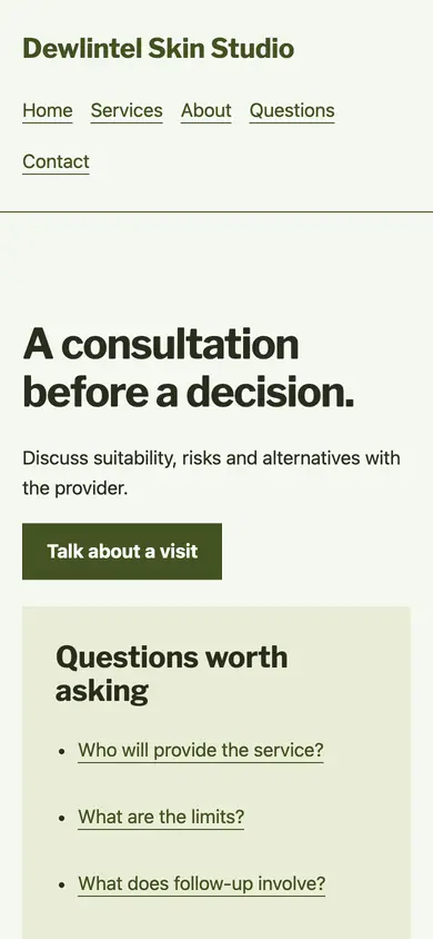 Look 1, Consultation decision desk: sample home page on a phone