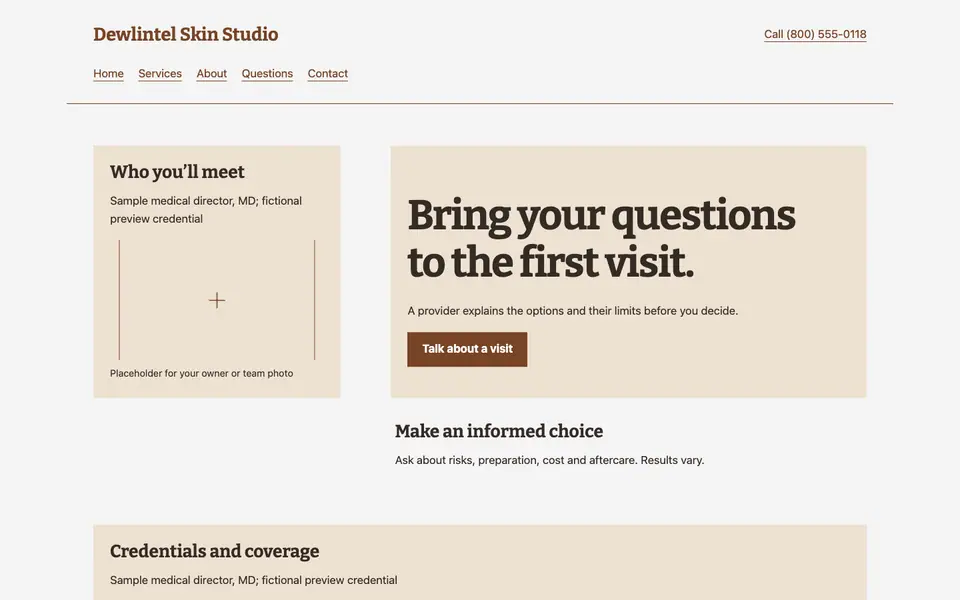 Look 2, Provider-led first visit: sample home page on a computer