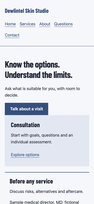 Look 3, Options and limits briefing: sample home page on a phone