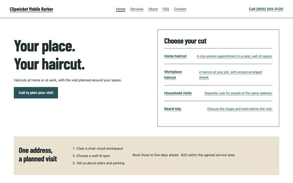 Look 1, The home-visit haircut list: sample home page on a computer