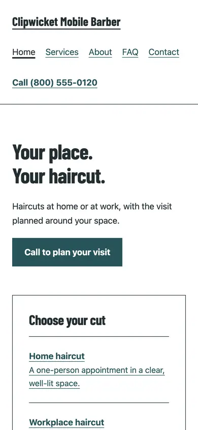 Look 1, The home-visit haircut list: sample home page on a phone