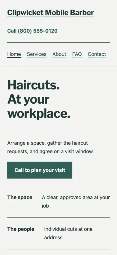 Look 2, The workplace visit roster: sample home page on a phone