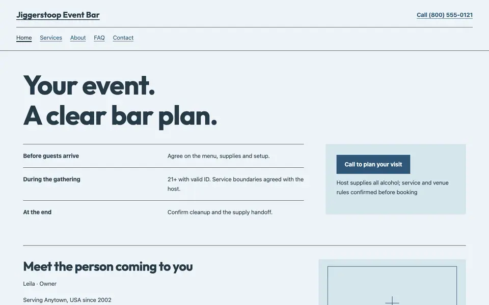 Look 2, The event bar run sheet: sample home page on a computer