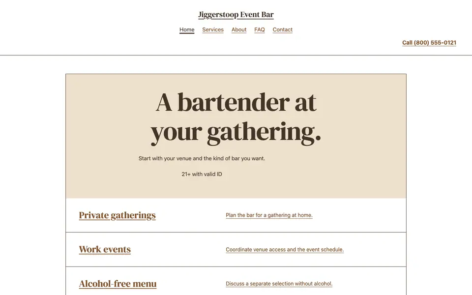 Look 3, The private-event menu counter: sample home page on a computer