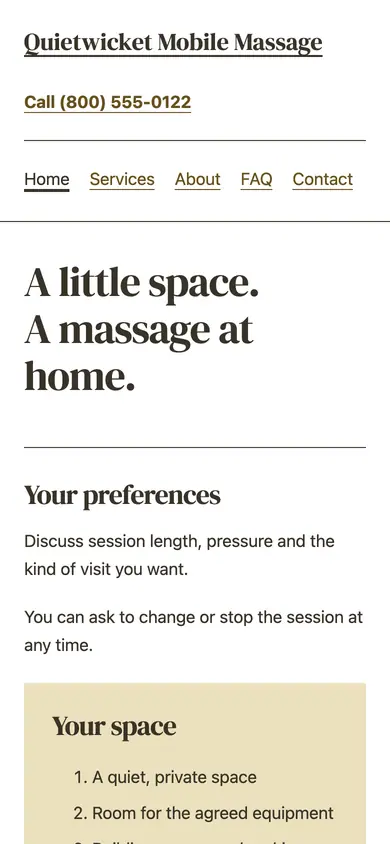 Look 2, The session preference folio: sample home page on a phone