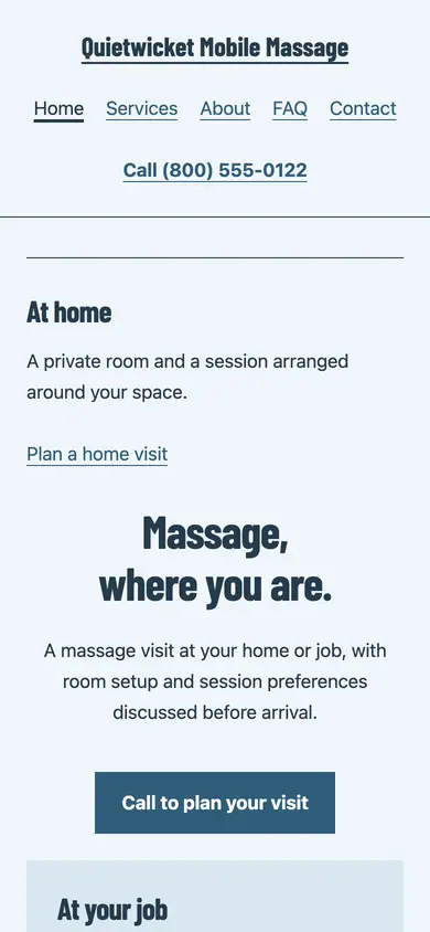 Look 3, The home and workplace appointment paths: sample home page on a phone