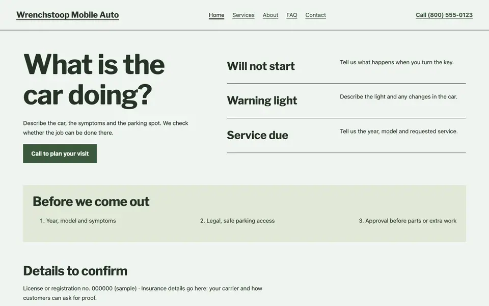 Look 1, The symptom dispatch board: sample home page on a computer