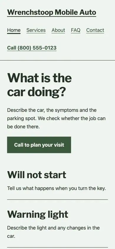 Look 1, The symptom dispatch board: sample home page on a phone