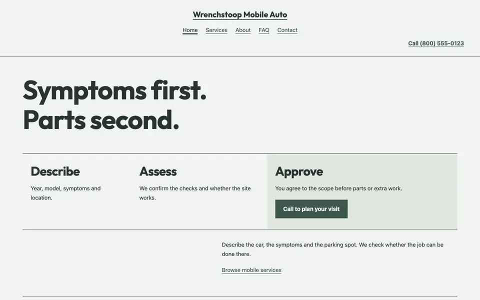 Look 3, The diagnosis before parts sequence: sample home page on a computer