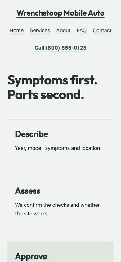 Look 3, The diagnosis before parts sequence: sample home page on a phone