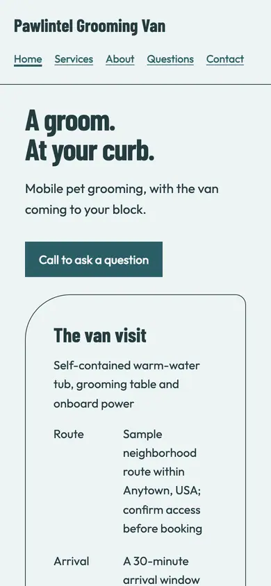 Look 1, Van route dispatch: sample home page on a phone