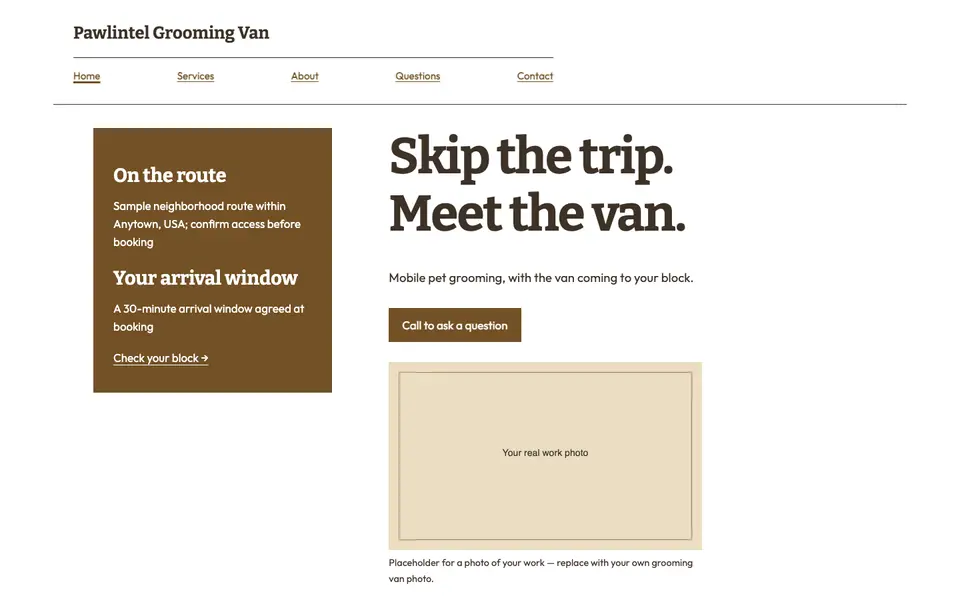 Look 2, ZIP route appointment board: sample home page on a computer