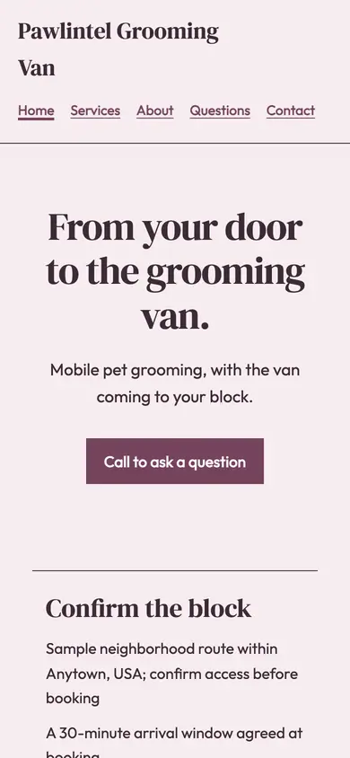 Look 3, Curbside handoff sequence: sample home page on a phone