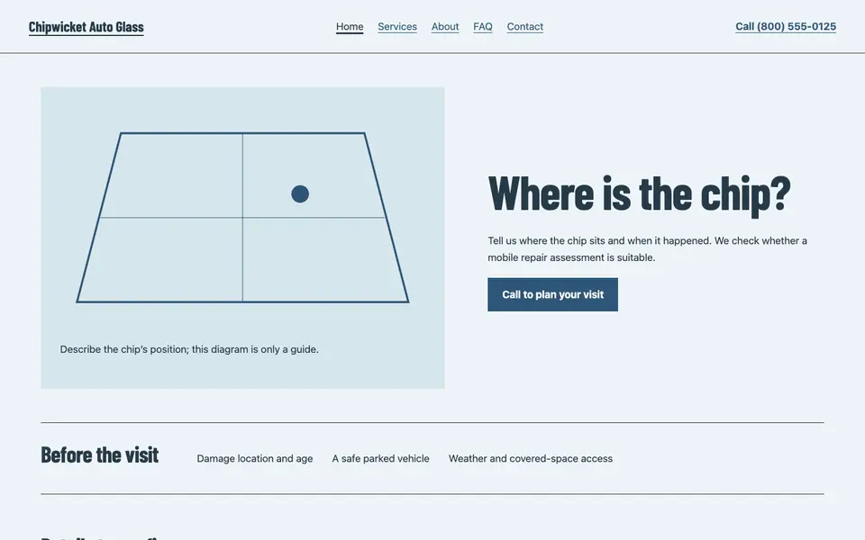 Look 1, The glass damage position check: sample home page on a computer