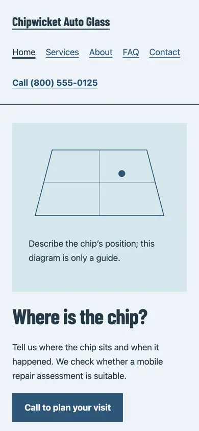 Look 1, The glass damage position check: sample home page on a phone