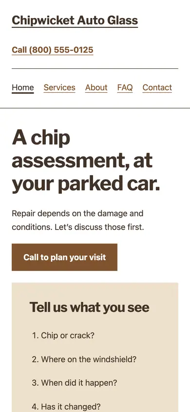 Look 2, The repair-suitability checklist: sample home page on a phone