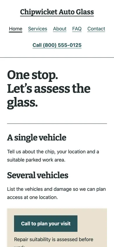 Look 3, The fleet stop plan: sample home page on a phone
