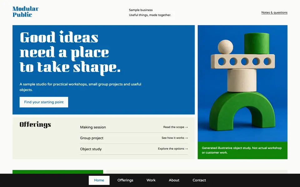 Look 1, Modular Public: sample home page on a computer