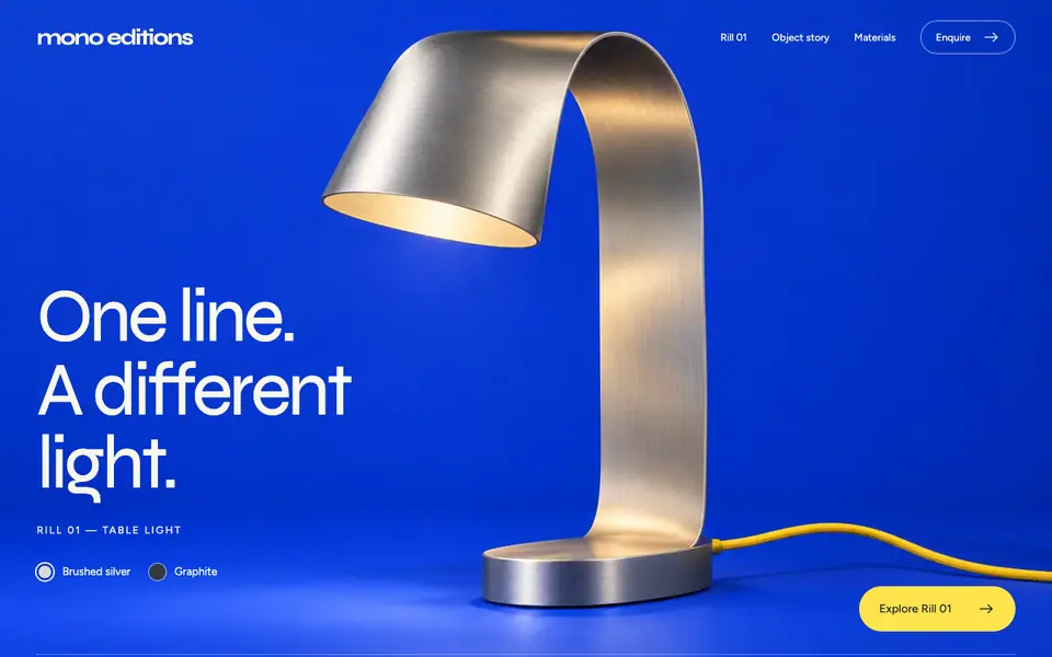 Look 1, Mono Editions: sample home page on a computer