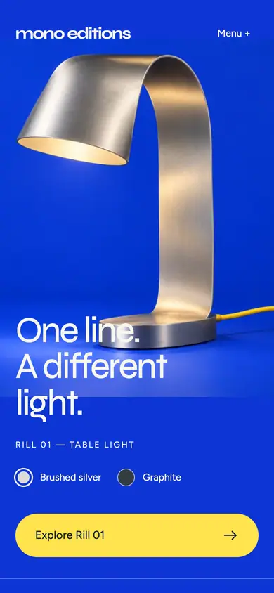 Look 1, Mono Editions: sample home page on a phone